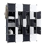 LILIIN Kleiderschrank, Tragbarer Regalsystem, 20 Würfel Schrank aus Kunststoff mit 2 Kleiderstange, Schlafzimmerschrank Portable Garderobe für Kleidung, Bücher, Spielzeug 145 x 178 x 37cm