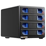 4 Schacht Festplattengehäuse mit Lüfter für 2.5/3.5“ SATA HDD/SSD mit USB A/C 3.0 Kabel, werkzeugfreies Festplattengehäuse, 3.5 Festplattengehäuse, unterstützt 80TB Kapazität (NO RAID/NAS)