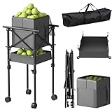 Tennisball-Hopper mit Rädern – höhenverstellbar-Faltbarer Tennisball-Basket mit Aufbewahrungstasche, 150 Pickleballs und Tennisbälle Kapazität