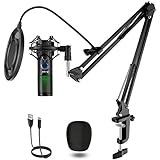 Kungber USB Mikrofon PC, RGB Licht Modi Gaming Microphone Kondensatormikrofon Kit für PS4/ PS5, Computer und Mac, Q18-2021 (Q18 mit RGB-Licht)