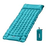 ERWEY Camping Isomatte selbstaufblasend 200x70 cm Aufblasbare Luftmatratze mit Fußpumpe & Kissen Wasserdicht Isomatte Camping Luftmatratze Aufblasbare Matratze Outdoor für Wandern Strand Zelt,Cyan
