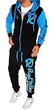 Herren Fitness Jogginganzug Sportanzug Trainingsanzug A. Royal Sailing (5XL, Schwarz-Türkis) A.2255