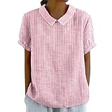 Must Have T-Shirt Leinenbluse Sommer Baumwoll Leinen Oberteile Vintage Einfarbig Tunika Bluse Basic Kurzarm Shirt Bluse Musselin Damen Black Friday Angebote