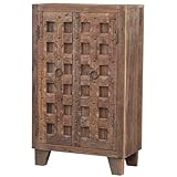 Orientalischer Vertiko Schrank Martil 80x40x130 cm (B/T/H) 2-türig aus recyceltem Altholz & Massivholz geschnitzt | Kleiderschrank schmal in Antik Stil CAC70750