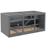 PawHut Hamsterkäfig aus Holz 3 Etagen Nagerkäfig mit reinigbar Ablage Kleintierkäfig mit klappbarem Deckel Treppen Holzkäfig Käfig für Hamster Zwerghamster 115 x 57 x 55 cm Grau