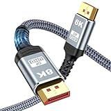DisplayPort Kabel 1.4 (2M)-Snowkids Displayport 1.4 8K@60Hz 4K@144Hz 2K@240Hz High Speed 32,4 Gbps HDR DSC1.2, Freesync für Gaming Monitor Grafikkarte Laptop TV (Aluminium Legierung&Nylon