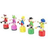 Cabilock 5stücke Holzspielzeug Cartoon Clown Figuren Bunte Tanzende Dekoration Für Kinderzimmer Und Schreibtisch Sicheres Und Kreatives Spielzeug Kognitiven Fähigkeiten Von Kleinkindern