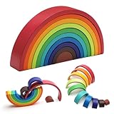 KQDRAVINE Regenbogen Holz Spielzeug, Regenbogen Bausteine Holz Vorschule Stapeln Spielzeug, 10 Teiliger Bogen für Kinder(10 Farben)
