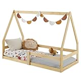 IDIMEX Hausbett Tami Kinderbett in Hausform, 70 x 140 cm, Natur, Kiefernholz Kinderbett mit Rausfallschutz, ideal zum Schlafen und Spielen, Bodenbett, Montessori