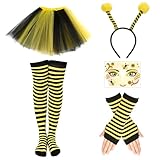 Hpbaggy Bienen Kostüm Set Bienenkostüm Kinder Mit Bienen Tüllrock Stirnband Biene Gestreifte Overknee Strümpfe Lange Handschuhe Gesichts Tattoo Biene Karneval Bienen Kostüm(Kinder)