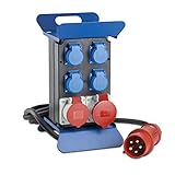 as - Schwabe Tragbarer Stromverteiler STECKY 2 - CEE Stecker 400V/32A/5polig - 4x Schuko und CEE Steckdose 32A und 16A – Mobiler Adapter – Verteiler für Innen & Außen – IP44 – Made in Germany, 60506