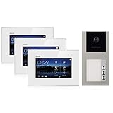 Balter EVO Aufputz SILBER Video Türsprechanlage 3x 7" Monitor für 3 Teilnehmer 2-Draht BUS RFID EVO-AP-KIT-3FAM