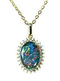 arenaworldFZ Opal Halskette - Echte australische Triplett Opal Halskette Anhänger in 925 Sterling Silber vergoldet Damenschmuck klein Silber Edelstein Opal