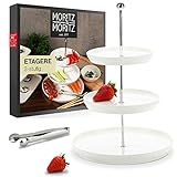 Moritz & Moritz Obst Etagere 3 Etagen - Inkl. Zange - Aus hochwertigem Porzellan – Moderne Küchen Deko oder Party Deko – Perfekt als Obstschale für Obst Aufbewahrung, Muffins und Cupcakes