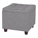 WOLTU Sitzhocker mit Stauraum, Fußhocker Aufbewahrungsbox, Sitzwürfel mit Deckel aus Leinen, 45x41x45 cm, 43 L, Hellgrau SH18hgr