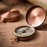Vintage Kompass Taschenuhr aus Messing mit Ledertasche| Antiker Klappdeckel mit Automatiköffnung, wasserdicht (IPX4) | Tragbarer Outdoor-Kompass für Camping, Wandern, Survival