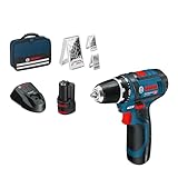 Bosch Professional 12V System Akku Bohrschrauber GSR 12V-15 (inkl. 2x2.0 Akku, Ladegerät, 39tlg.-Zubehör-Set, Werkzeugtasche) - Amazon Exclusive