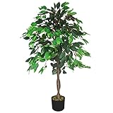 Decovego Kunstpflanze Künstliche Pflanze Benjamin Ficus künstlicher Baum Künstlich im Topf Plastik Pflanzen Zimmerpflanze wie Echt Deko 110 cm Innendekoration