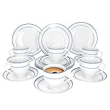 Van Well 18-teiliges Kaffee-Service Blue Line I Geschirr-Set für 6 Personen - modern & pflegeleicht I Tassen Unterteller Kuchenteller - spülmaschinengeeignet I Kaffeeservice 6 Personen weiß-blau