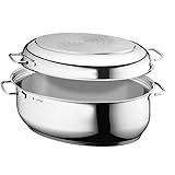 WMF Bräter mit Deckel backofengeeignet, 8,5l, Bräter Induktion, Cromargan Edelstahl, Induktionsdeckel, Schmortopf, 41 x 28,5 x 18 cm