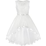 Sunny Fashion Mädchen Kleid Blume Nicht-gerade Weiss Belted Hochzeit Party Brautjungfer Gr. 116, Size 7