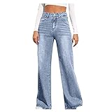 BIBOKAOKE Baggy Jeans Damen High Waist Straight Jeans Breites Bein Jeans Loose Gerade Hosen Bootcut Jeans Jeanshosen Glatte Jeans Y2K Style Vintage-Hose Teenager Mädchen Streetwear