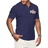 Purple Print House England-Polo-Shirts für Herren, Fußballtrikot 2021, Retro, Cricket, Rugby, Baumwolle, besticktes Abzeichen, Wappen, Flagge Löwen Gr. L, navy