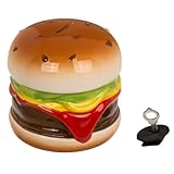 Keramik Spardose im Hamburger Design ca. 15cm Cheeseburger mit Öffnung & Schloss