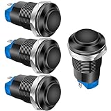 Gebildet 4Stück 12mm Verriegelnder Drucktastenschalter, Erhöhtes Kopfkabel, Aluminiumlegierung, 1 NO, 12V 24V 36V 110V 250V, Wasserdicht IP65 ohne LED (Schwarzes Gehäuse)