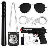 Polizei Kostüm Kinder, Polizei Spielzeug Ausrüstung Set mit Handschellen Polizist Abzeichen Sonnenbrille Schlagstock Pfeife Falsch Walkie Talkies Pistole für Cosplay Halloween Karneval Fasching Party