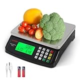 KNSWE Waage Küchenwaage Groß Edelstahl Digitalwaage 40kg zum Gastronomie Messen von Fleisch Wurst so Weiter Obstwaage mit Zähl Tara Funktion Feinwaage 1g LCD Display und 5 Maßeinheit Schwarz