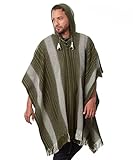 INTI ALPACA Alpaka Poncho mit Kapuze Grün - Streifen Loden Umhang für Herren aus Alpaka Wolle- - Poncho Cape Mantel für den Winter - Einheitsgröße