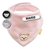 Steiff Baby Halstuch Steiff personalisiert Dreieckstuch | Fleece | individuell bestickt mit Namen | 0-2 Jahre | Klettverschluss | kuschelig warm | 3 Farben (Rosa Fleece)