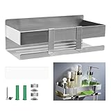 TETEWEVER 1 Stück Duschablage Ohne Bohren Edelstahl Duschregal mit 2 Haken Duschkorb zum Kleben 23cm Regal Dusche Ablage Shampoohalter Dusche