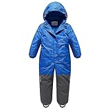 linboo Unisex Kinder Schneeanzug mit Kapuze Gefüttert Skioverall Wasserdicht Winddicht Schneeoverall Warm Skianzug für Jungen Mädchen, Labyrinth Blau, 128-134(Herstellergröße: 120)