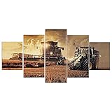 ZHONGYUTONG 5 Stück Bauernhof Traktor Leinwand Kunstdruck Herbst Landschaft Wandbild Residenz Gemälde Poster Moderne Heimdekoration (100x55cm, Kein Rahmen)