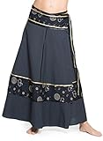 ufash Wickelrock Boho Goa Gipsy - Bunter Maxirock lang aus Indien, mit Bändern - Rock für Damen & Herren - im Winter & Sommer, Om Grau