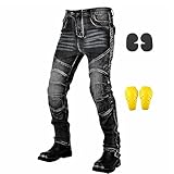 GEBIN Motorradhose Herren, Motorrad Jeans Herren mit Protektoren, Aramidfaser Jeans Motorrad, Motorrad Hose mit Oberschenkeltaschen (Black,XL)