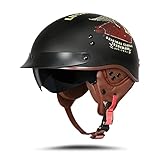 BOSERMEM Motorradhelm Mit Schutzbrille DOT/ECE-Zugelassen, Jet-Scooter Mofa Chopper Vintage (Mattschwarz Lucky, L 59-60cm)