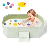 Baby Badewanne Faltbare, Große Kleinkindbadewanne mit 5 Kugeln 2 Enten Integrierte Badewanne Kinder mit Ablassschraube, Tragbares Duschbecken Integrierte Babywanne für Kinder von 0-8 Jahre