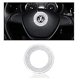 BLINGOOSE für VW Zubehör Lenkrad Logo Aufkleber Volkswagen Arteon Tiguan Jetta Passat Golf Atlas Glitzer Auto Zubehör Innenraum Strasssteine Silber 1 STÜCK