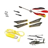 SYMA Ersatzteile-Set Crash-Kit mit Usb-Ladekabel für RC ferngesteuerter Hubschrauber Apache S109, S109G, Modellbau-Helikopter inkl. Rotorblätter, Connect-Buckle, Stabilisator u. Zubehör f. Reparaturen