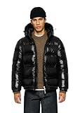 Burocs Glossy Puffer Jacket - Black - Oversized Herrenjacke - verstellbare Kapuze - glänzendes Material - Innentasche, Größe:L, Farbe:Black