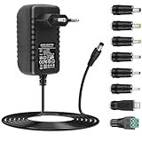 ZUOKENZU AC Adapter 9V 2A Netzteil AC220V zu DC9V 500mA 1000mA 1500mA 2000mA Leistungstreiber 5,5mm mit 8 DC Steckeradaptern Konverter Wechselrichter Ladegerät Transformator AC-DC Adapter (DC9V~2A)