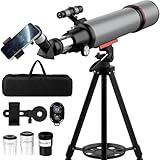 Aurosports Astronomie Teleskop Erwachsene - 90mm Aperture 600mm Refraktor Teleskop Kinder - Kinder Teleskope inklusive Linsen Handyhalterung Tragbares Stativ