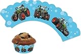 12 Cupcake-Banderolen * FENDT TRAKTOR * als Kuchendeko für Kinderparty und Kindergeburtstag | Bauernhof Trecker Landwirtschaft Muffindekoration Muffinförmchen Kinder Geburtstag Party Deko