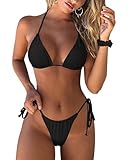 DOULAFASS Bikini Damen Set Sexy Triangel String Bikini Brazilian Style 2tlg Falten Tanga Bikinis