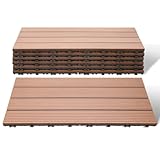 Lospitch WPC Terrassenfliesen 30x60cm 12er Set für 2m² in Holzoptik für Garten Balkon Bodenbelag mit Drainage und Klicksystem Terrassendielen Balkonfliesen Klickfliesen Holzfliesen Braun