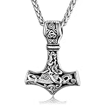 Thor Hammer Anhänger, Wikinger Kette für Herren, Keltischer Knoten, 60cm Kette