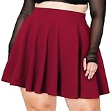 Moon Wood Damen Basic Mini Schwarz Skater Rock Stretch Hohe Taille Lässig Faltenrock Ausgestellt Pull On Skirt Röcke Große Größen, Burgunder, 4XL